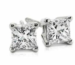 18K White Gold 4.00CT Brilliant Princess Cut  Screw Back Stud Earrings simulated - £140.16 GBP