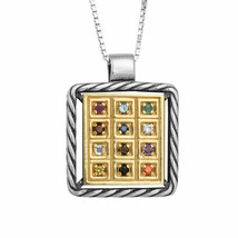 Kabbalah Rectangle Pendant with Breastplate stones Hoshen Silver 925 Gold 9K - £426.69 GBP
