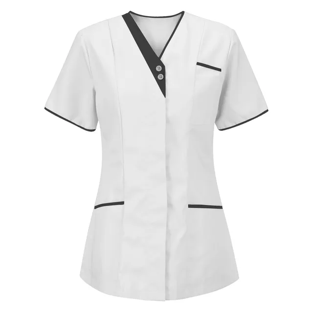  White L Nurse Uniform Scrubs Tops Short Sleeve Pocket Overall - $28.99