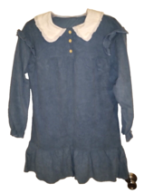 Girl&#39;s Blue Corduroy Peter Pan Collar Long Sleeve Dress - 3 Buttons - Si... - $14.52