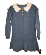 Girl&#39;s Blue Corduroy Peter Pan Collar Long Sleeve Dress - 3 Buttons - Si... - £11.57 GBP