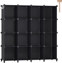 Dinmo 16 Cubes Storage Organizer, Bookcase, Display Shelf With Wooden, Black - £40.31 GBP