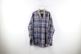 Vtg 90s Streetwear Mens 2XLT Faded Corduroy Collar Flannel Button Shirt Plaid - £34.32 GBP