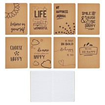 8 Pack Motivational Kraft Paper Notebooks In Happy Theme, A5 Inspirational Lined - £23.46 GBP