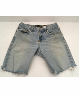 cut off distressed  worn faded long blue shorts low rise express jeans s... - $373.83 MXN