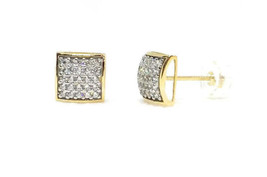 ADIRFINE 10K Solid Gold Square 6.5mm Micro Pave Cubic Zirconia Stud Earrings - £75.31 GBP