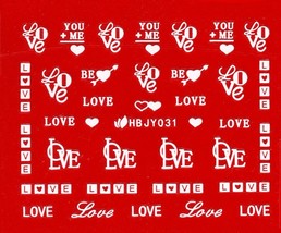 Nail Art 3D Decal Stickers White Color Hearts Words Love HBJY031 - $59.46 MXN