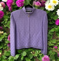 St John Collection Marie Gray Knit Jacket Womens Sz 10 Zip Up Lightweight Purple - £55.53 GBP