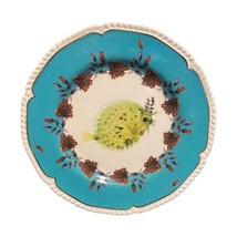 LOU ROTA Anthropologie PUFFER FISH Nature Table Turquoise Gold Raised Trim - £43.52 GBP