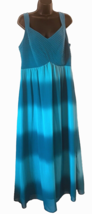 Signature By Robbie Bee Womens Blue Teal Ombre Maxi Pleated Bra Dress Straps14W - £18.50 GBP