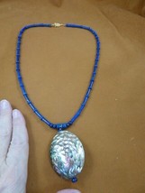 (v462-2) iridescent Paua abalone shell + blue Lapis lazuli 24&quot; beaded Necklace - £82.10 GBP