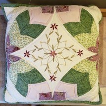 JCP JCPenney Quilt Accent Pillow Reversible Embroidered Flowers Patchwork  - £23.26 GBP