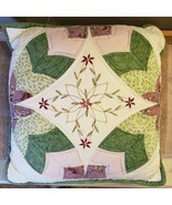 JCP JCPenney Quilt Accent Pillow Reversible Embroidered Flowers Patchwork  - £23.21 GBP