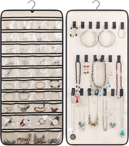 Dual-Sided Hanging Jewelry Organizer with 40 Pockets and 20 Hook &amp; Loops Closet  - £12.81 GBP