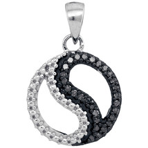 10k White Gold Round Black Color Enhanced Diamond Circle Ying Yang Penda... - £93.64 GBP