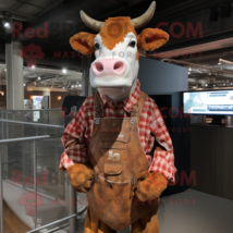 Rust Hereford Cow mascot costume character dressed with a Button-Up Shirt and Wr - £949.54 GBP