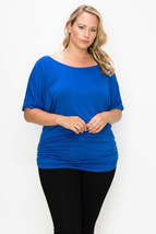 Plus size Royal Blue Short Sleeve Top Featuring A Round Neck And Ruched Sides - £20.04 GBP