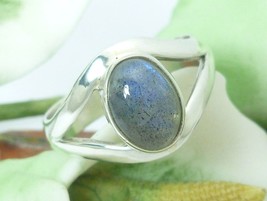 Sterling Silver Oval Labordorite Gemstone Ring Size 6.5 - £30.46 GBP