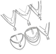6-9 PCS Chain Necklace Egirl Men Male Emo Goth Chains Lock - $80.48 CAD