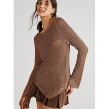 New Free People Logan Sweater $128 SMALL Brown METALLIC  - £53.95 GBP