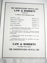 1921 Ad Law & Roberts Northwestern Mutual Life Insurance, Wheeling, W. Va. - $7.99