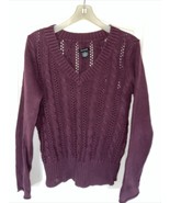 Calvin Klein Sweater Womens Large L Maroon Pullover V Neck Cable Knit Co... - $7.91