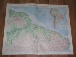 1957 Vintage Map Of Brazil Amazon / Suriname French Guiana / Scale 1:5,000,000 - £20.28 GBP