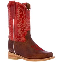 Kids Western Boots Classic Genuine Leather Red Square Toe Botas - $54.99