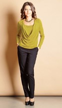 EUROPEAN STRETCH BLOUSE OLIVE GREEN DRAPED LONG SLEEVE JUMPER PARTY CASU... - £46.12 GBP
