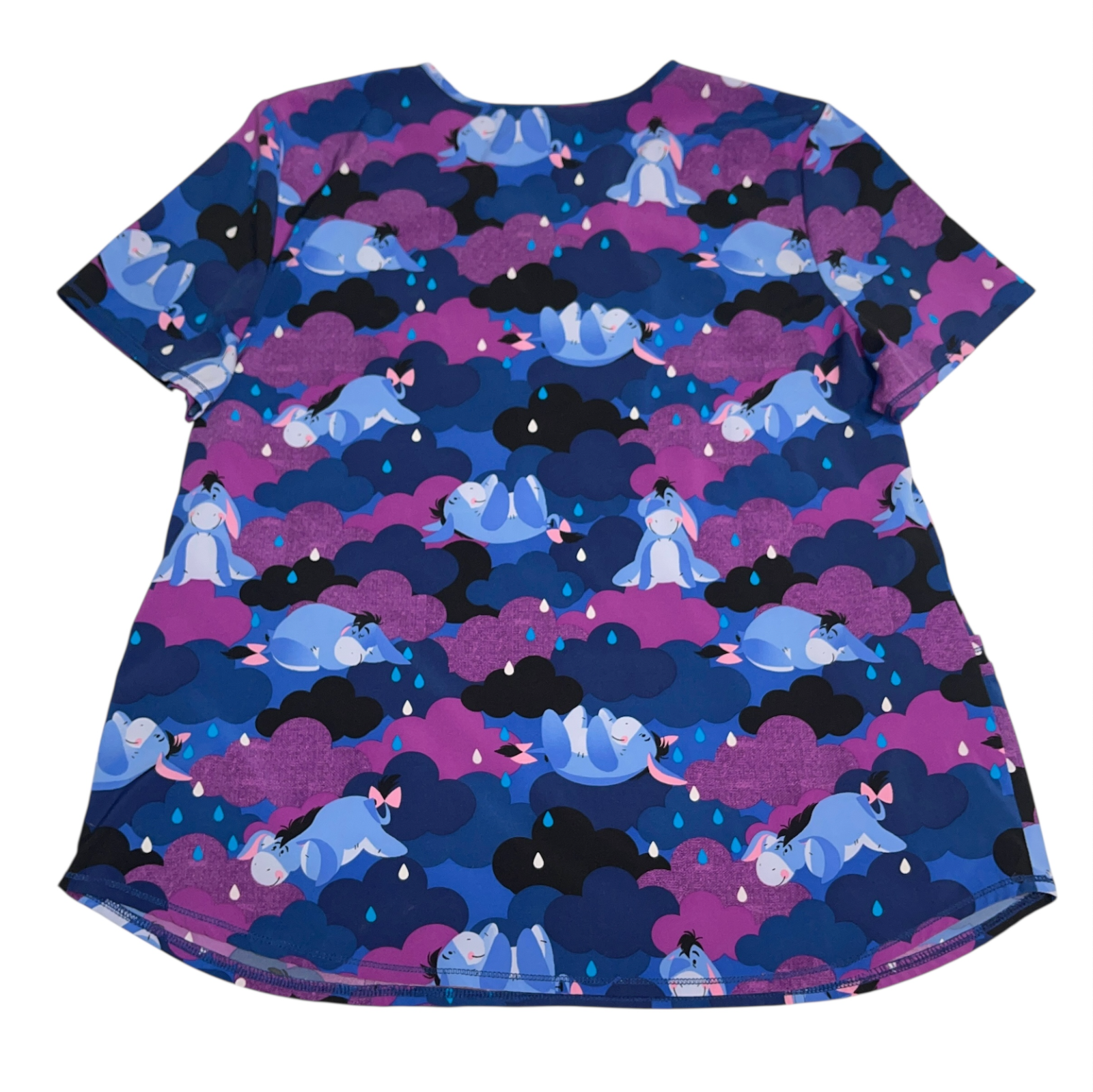 Disney Eeyore Scrub Shirt Top Sz XL Extra Large Women Purple Stretch Rain Clouds Item image 3