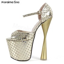 20CM Super High Heel Sequin Cloth Pumps Ankle Buckle Fish Mouth High Heels Catwa - £117.57 GBP