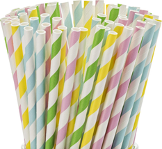 Paper Straws Biodegradable 200 Pack Striped Multi Colored Bpa-Free Disposable 8. - £13.92 GBP