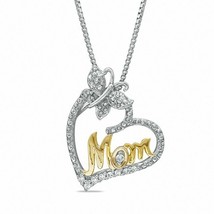 14K Blanc Plaqué 0.05Ct Moissanite Papillon Avec &quot; Maman &quot; Pendentif Coeur - $78.97