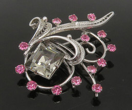 VAN DELL 925 Sterling Silver - Vintage Pink Topaz Floral Brooch Pin - BP8936 - £33.49 GBP