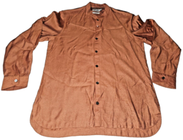 Fabindia Shirt Mens small burnt orange Linen Casual Long Sleeve Fitted B... - $19.34