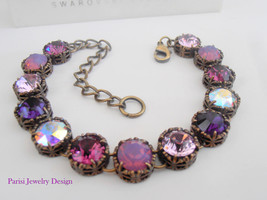 Art Deco Swarovski Crystal Bracelet / Filigree Antique Bronze Vintage style Prom - £23.97 GBP