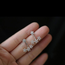 925 Silver Cluster Simulated Diamond Floral Blooming Ear jacket Stud Earrings - £38.36 GBP