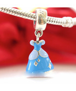 925 Sterling Silver Disney Cinderella&#39;s Azure Blue Dress Dangle Charm Bead  - €13,72 EUR