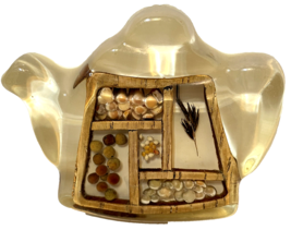 Vintage Lucite Acrylic 10Teapot Shaped Paperweight 4.25 x 3.5 Dried Seeds Leaves - £14.02 GBP