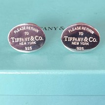 Tiffany &amp; Co Oval Return To New York Cufflinks Cuff Links Silver 925 Auth w/Box - £221.36 GBP