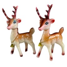 Pair of Vintage Hollow Plastic Poseable Reindeer with Bell Hong Kong - £25.87 GBP