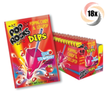 Full Box 18x Packs Pop Rocks Dips Sour Strawberry Popping Candy Lollipop... - £19.77 GBP