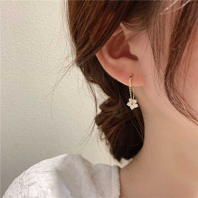 MENGJIQIAO Korean Elegant Zircon Flower Hoop Earrings For Women Girls Fashion Me - £10.29 GBP