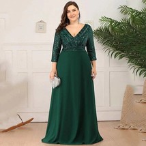 Beautiful Plus Size Prom Dresses Long Sexy V Neck A-Line Sequin Pretty Evening D - £279.71 GBP