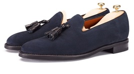Customize Blue Zodiac Tassel Loafers Suede Leather Duke Wedding Shoes For Men - £102.14 GBP