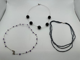 Vintage Sterling Silver Amethyst Black Bead Clasped Necklace Lot NB1 - £29.38 GBP