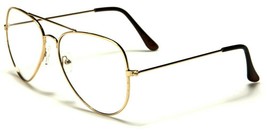 NEW GOLD AVIATOR FRAME ROUND PILOT STYLE GLASSES CLEAR LENS QUALITY - £6.01 GBP