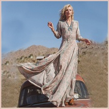 Bohemian Autumn Country Print Frock Long Sleeve Flowing Chiffon Maxi Dress image 4