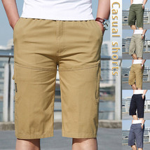 Mens Cotton Solid Chino Summer Casual Half Pants Cargo Combat Slim Fit Shorts - £16.63 GBP