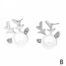 Color Pearl Antler Stud Earrings Deer Antler Stud Christmas Earrings Fashion Xma - £7.20 GBP